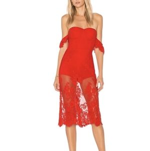 Lovers +Friends Red Lace Midi Dress